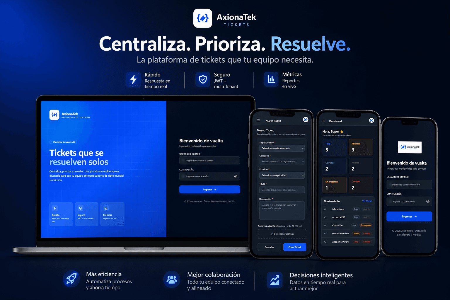 Captura de AxionaTickets, plataforma de tickets de soporte